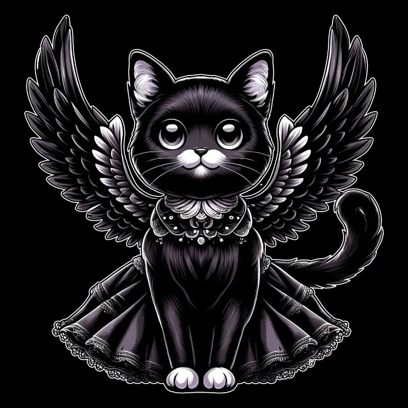 Schwarze Katze Gothic Engel Flügel Barock