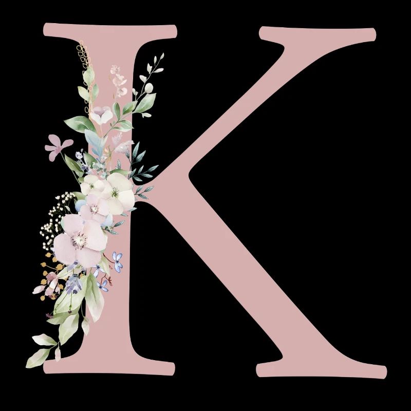 K Monogram, Floral, Personalizable