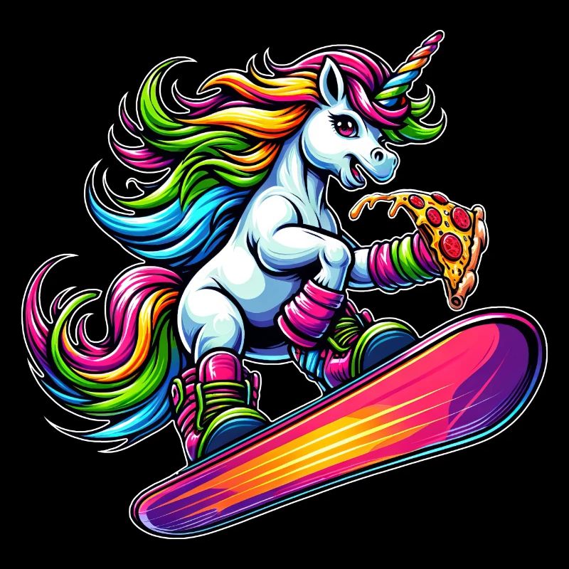 Einhorn Snowboarder Pizza Cool