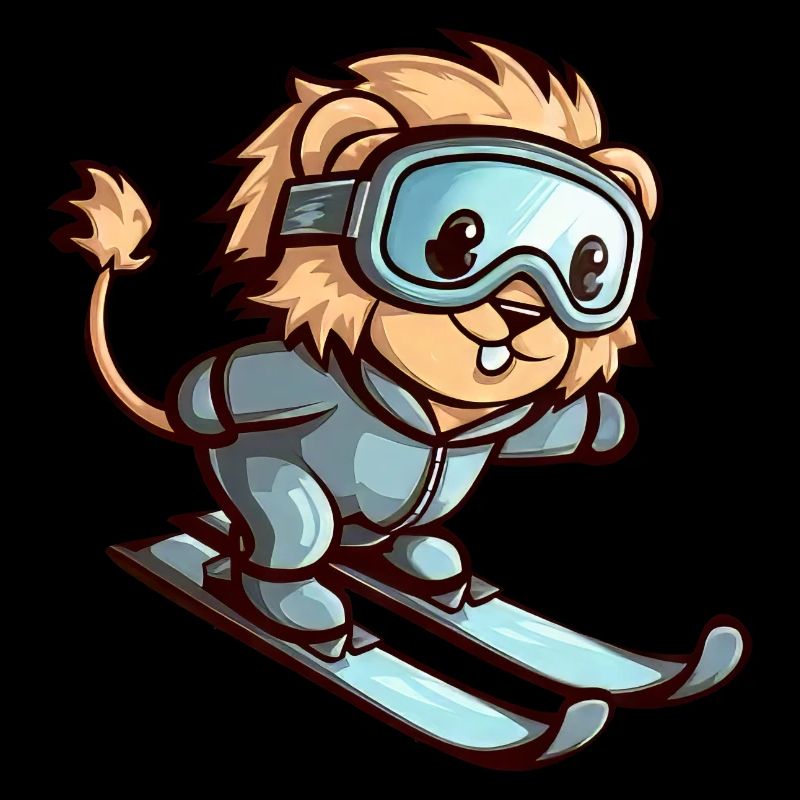 Lion sur l’aventure hivernale de ski