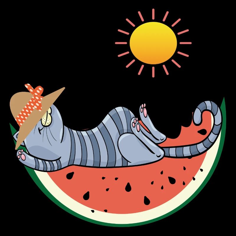 Katze mit Melone im Sonnenschein