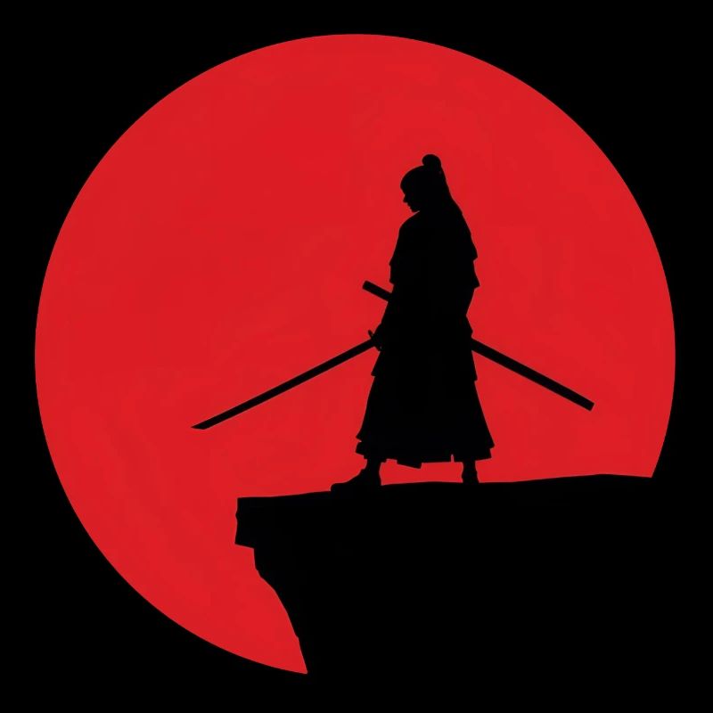 Samurai Silhouette vor rotem Mond