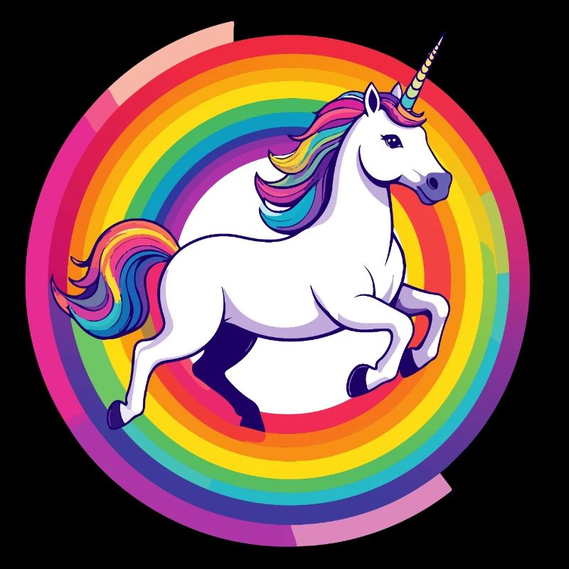 Regenbogen Unicorn Einhorn springt Kreis Motiv