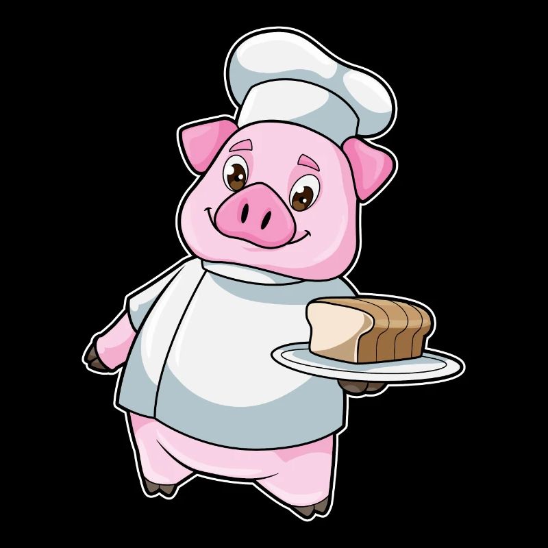 Cochon comme cuisinier avec un plateau et un gâteau