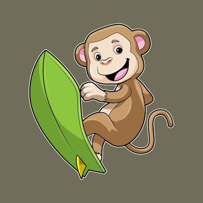 Singe en surfeur avec planche de surf