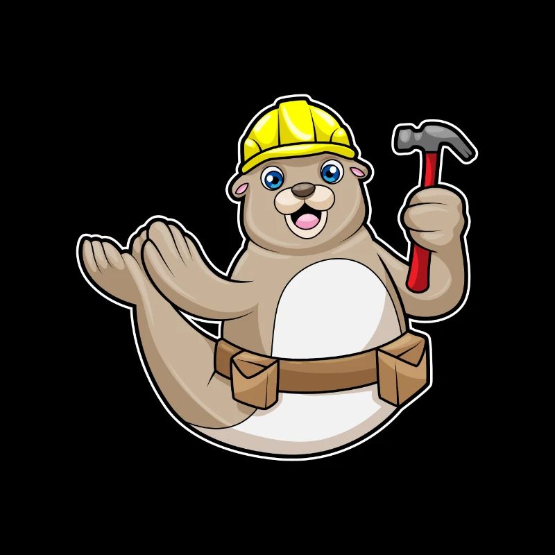 Seal as carpenter with hammer & hat