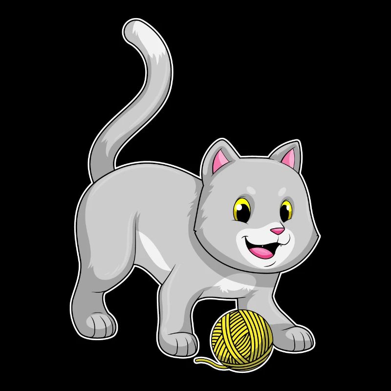 Chat avec boule de fil de laine