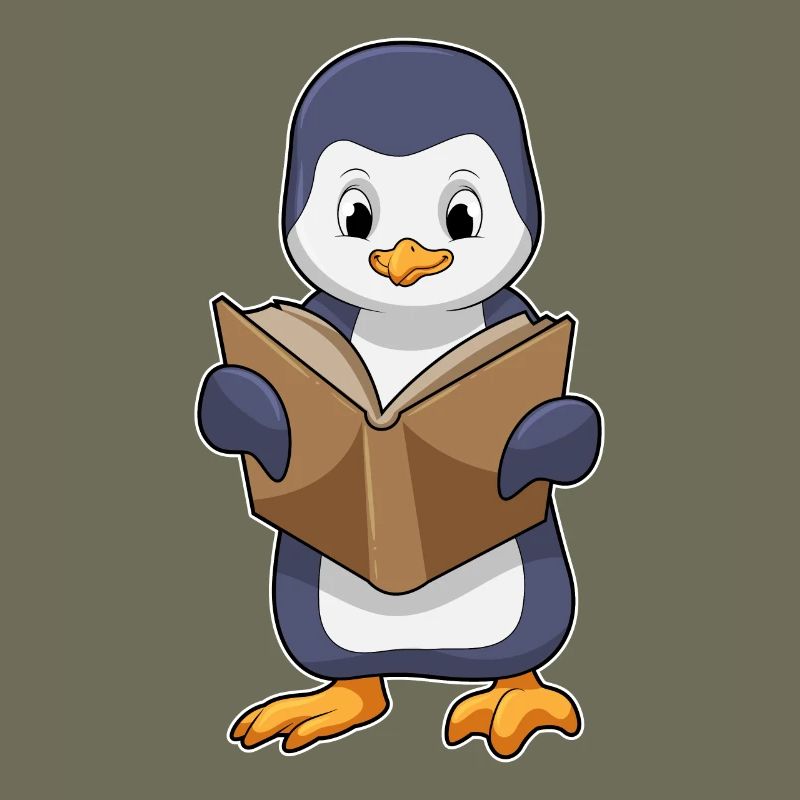 Pinguin als Nerd mit Buch