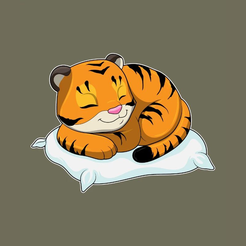 Tiger sleeping with pillows