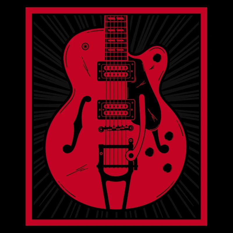 Red Retro Guitar Silhouette Burst