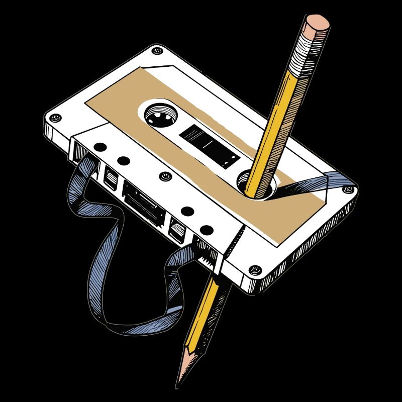 Retro Kassette mit Bleistift 80er Bandsalat analog