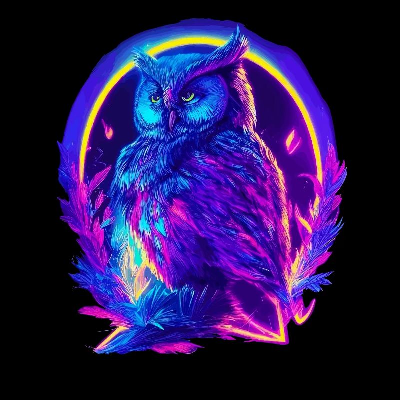 Mystisch leuchtende Eule Neon Synthwave