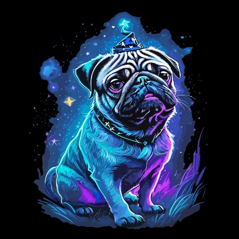 magic pug dog with magic hat