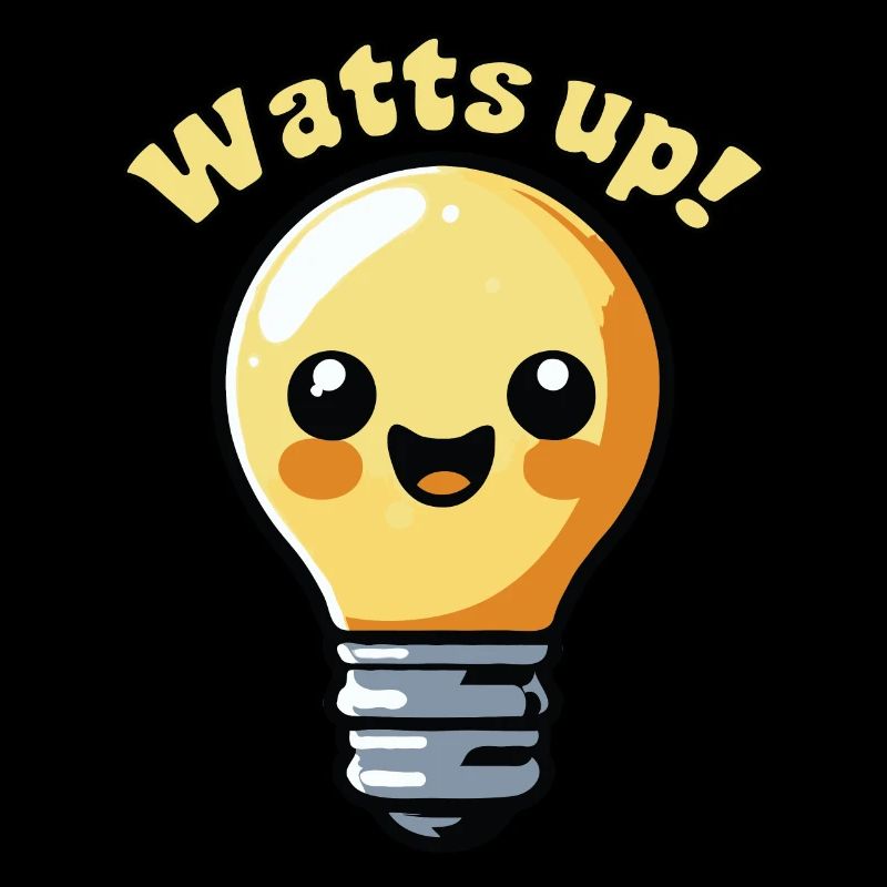 Watts Up Cute Electricity Light Bulb Cartoon Pun