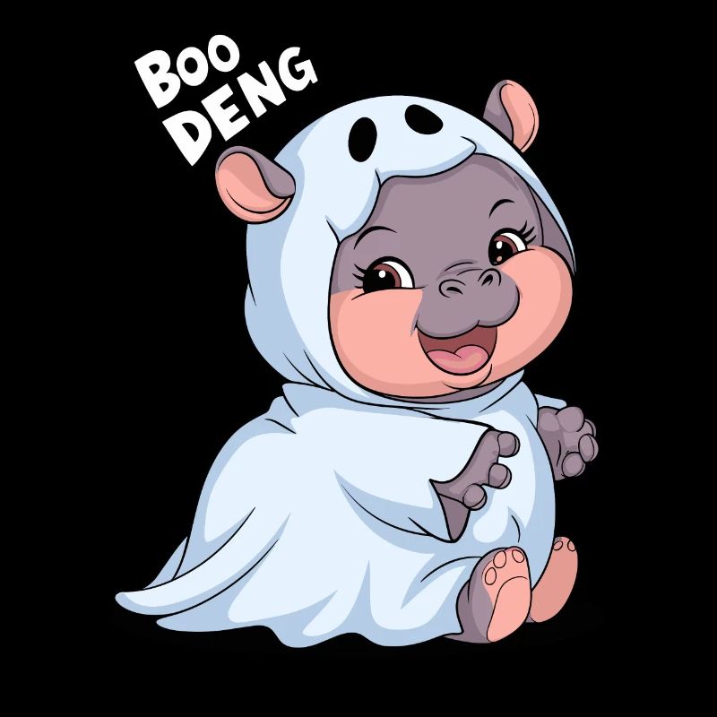Cute Boo Deng Hippo in Ghost Costume