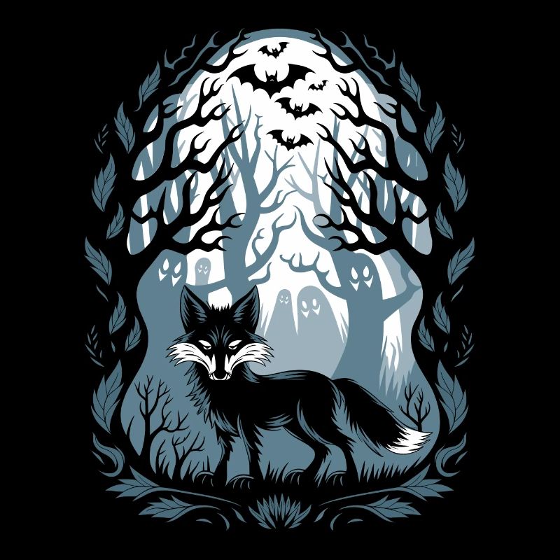 Dunkler Cottagecore Waldfuchs mit Geistern