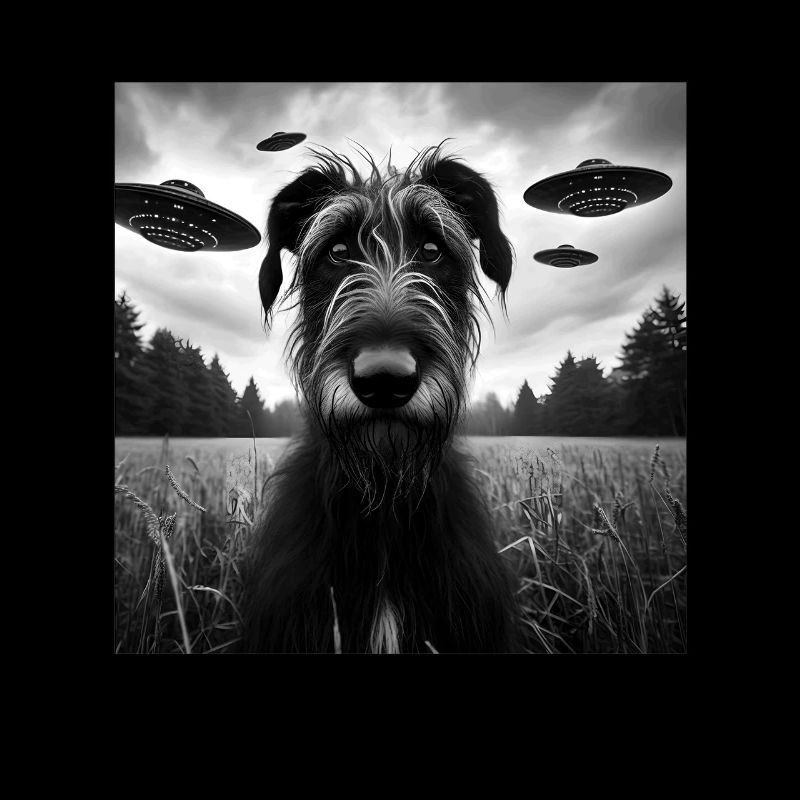 Irish Wolfhound Funny Graphic Selfie with UFOs Wei