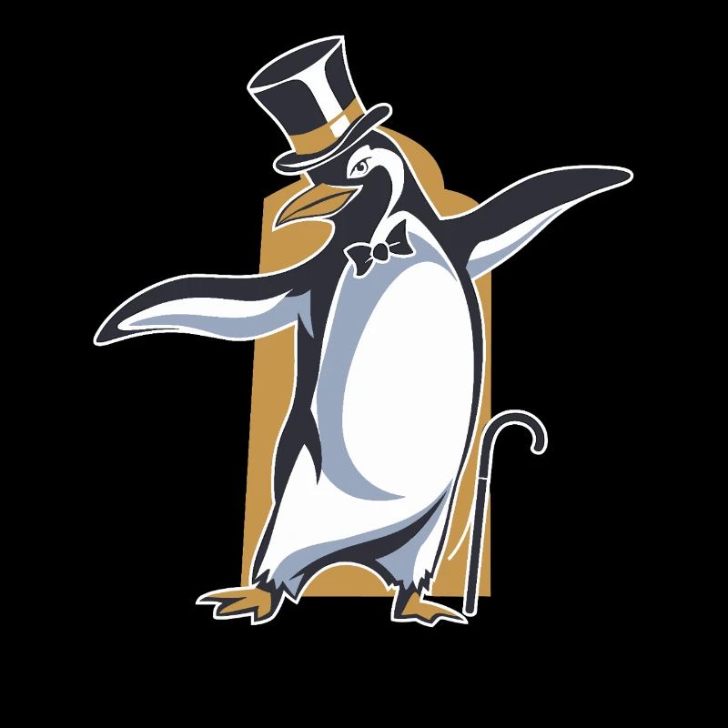 Penguin in tailcoat with top hat dancing