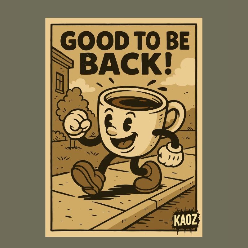 Cheerful coffee cup walks