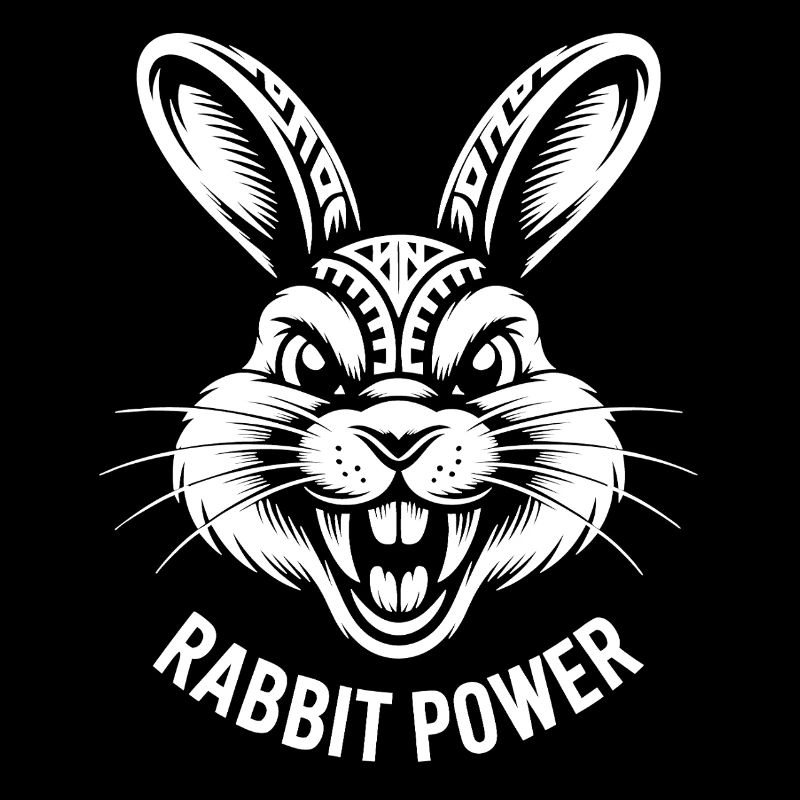 Artistic rabbit design with power slogan