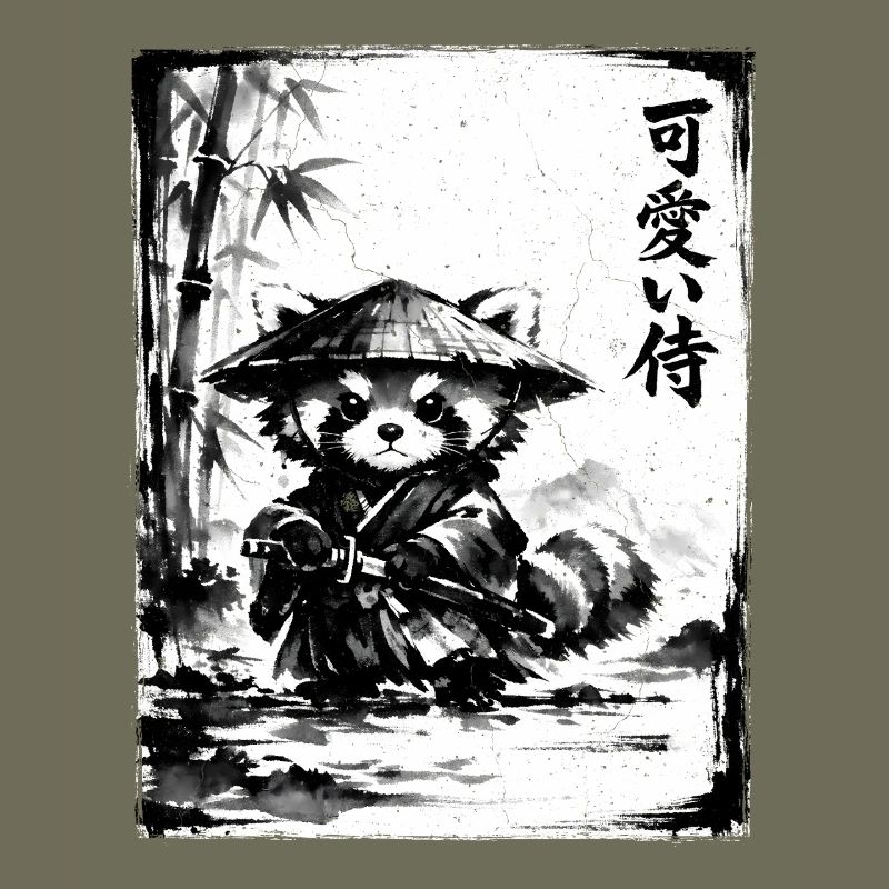 Samurai Red Panda Sumi-e Ink Drawing