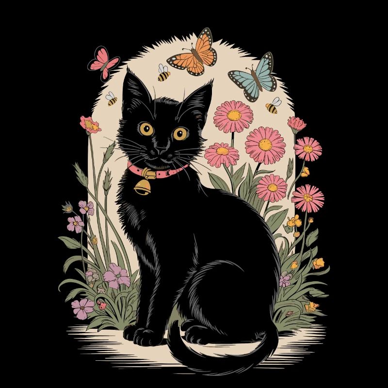 Cottagecore avec chat noir et