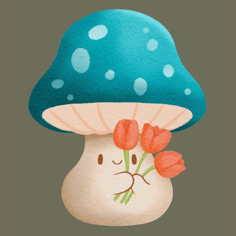 Mignon Murshoom tenant des fleurs