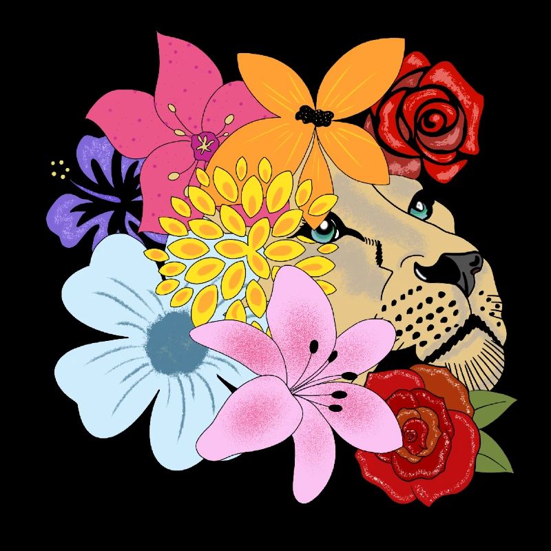 Löwin mit Blumen
