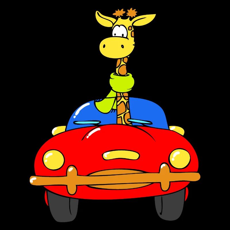 Giraffe driving car