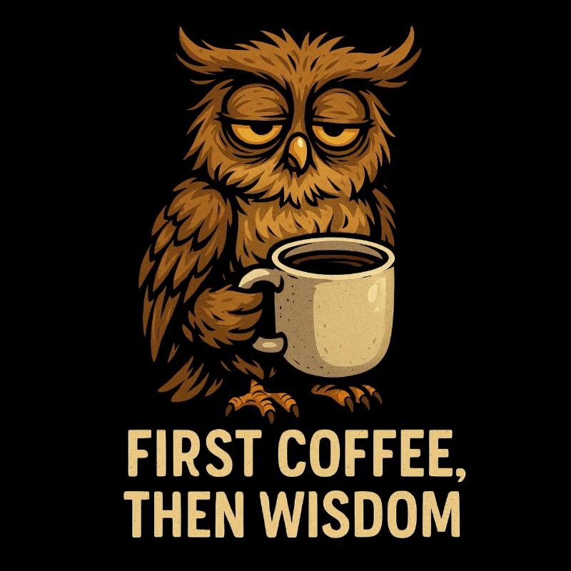 Eule mit Kaffee: Erst Kaffee, dann Weisheit