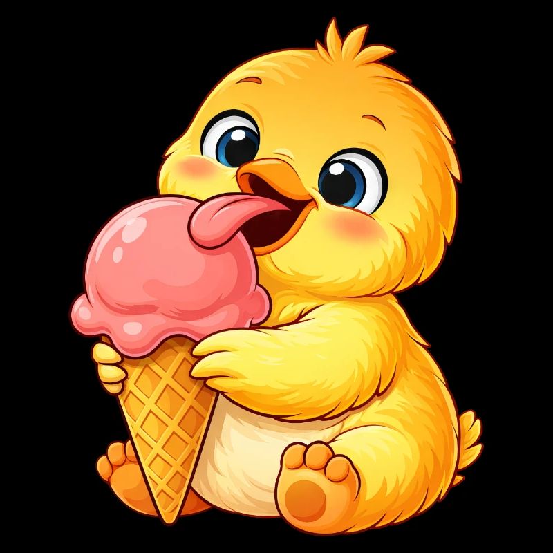 Süßes Küken mit Eis Cartoon