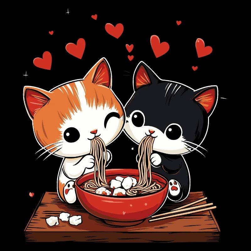 Süße Katzen essen eine Schüssel Ramen