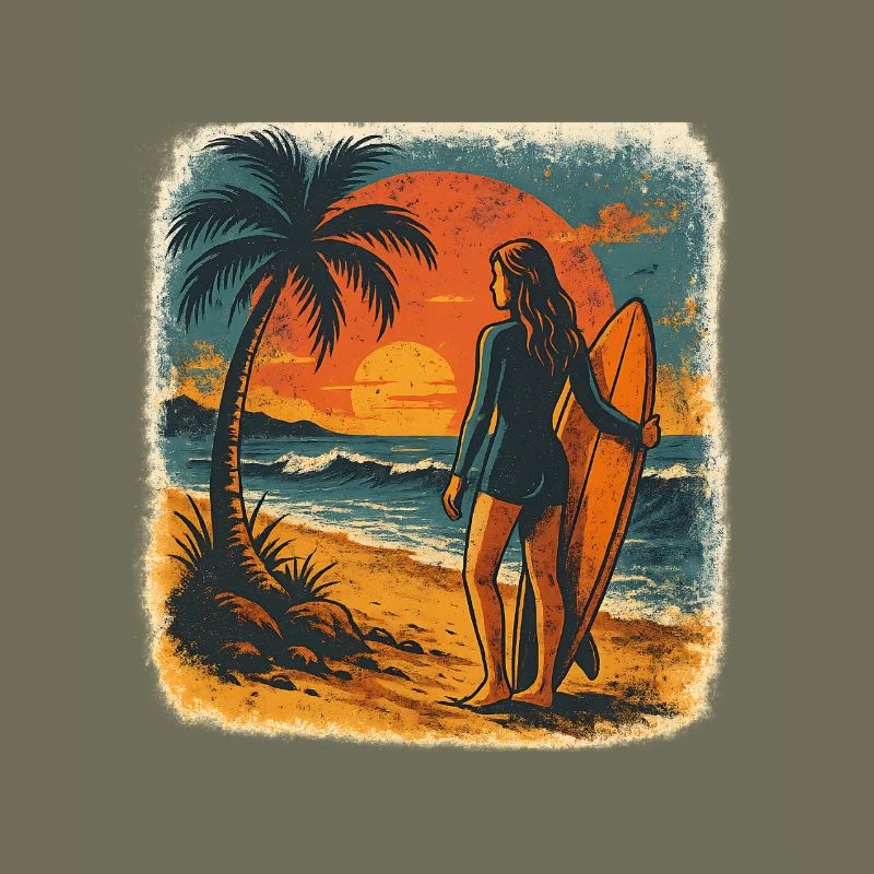 Surfeuse Plage Coucher de soleil