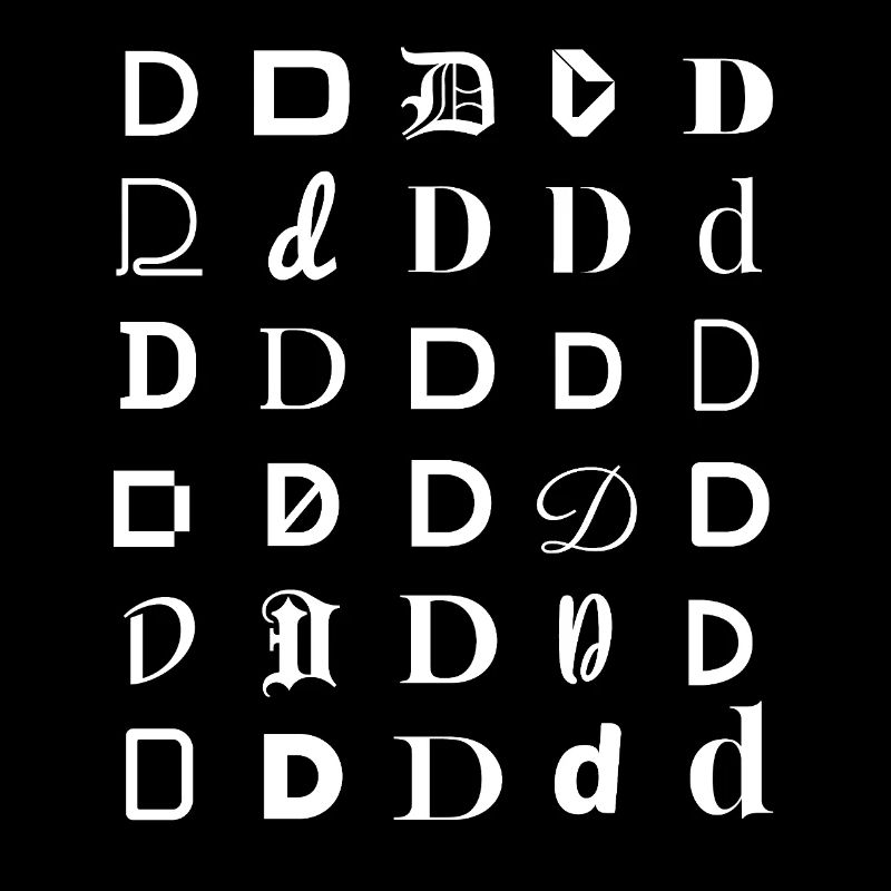 D Glyph Parade: Varied Typeface D Letters