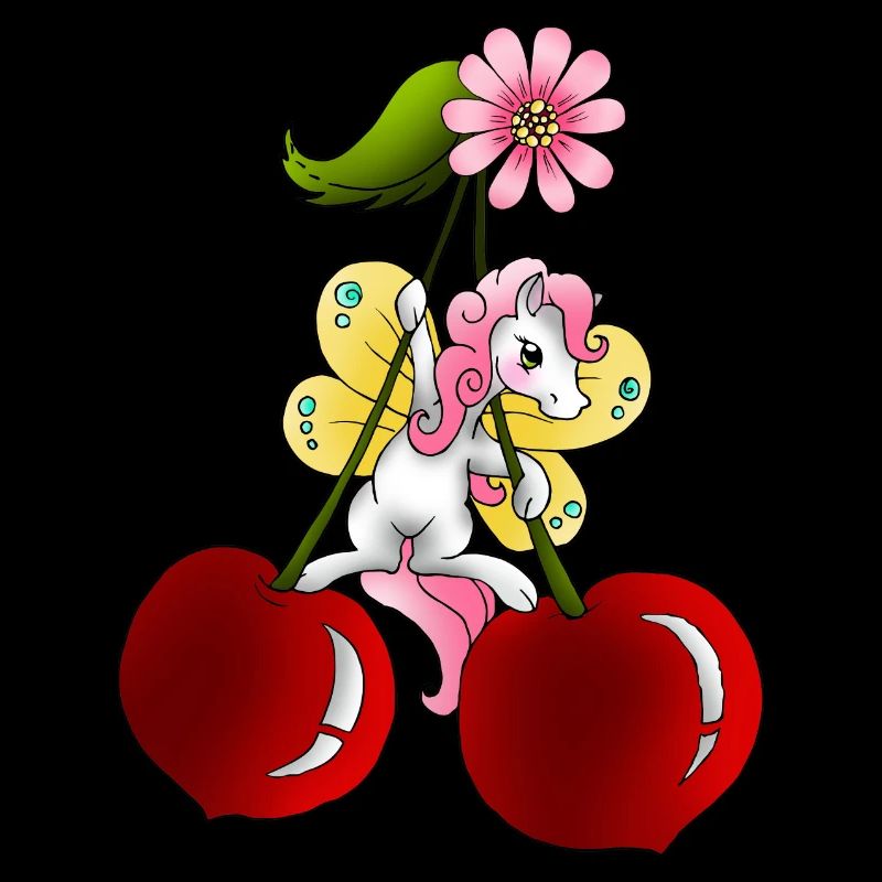 Pony Fee auf Kirsche mit Kirschblüten