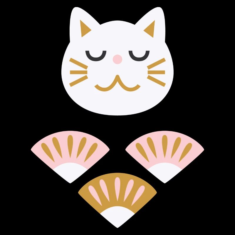 Chat japonais avec éventails L blanc