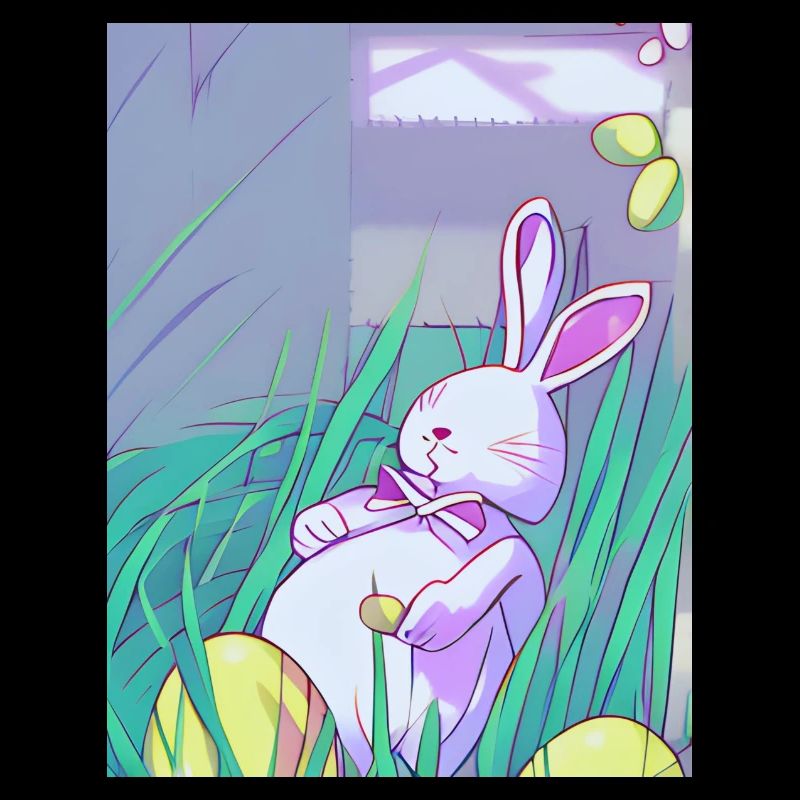 Lapin de Pâques pastel dans l’herbe printanière