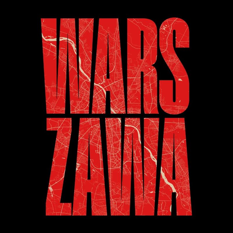 Warszawa lettering with city map pattern