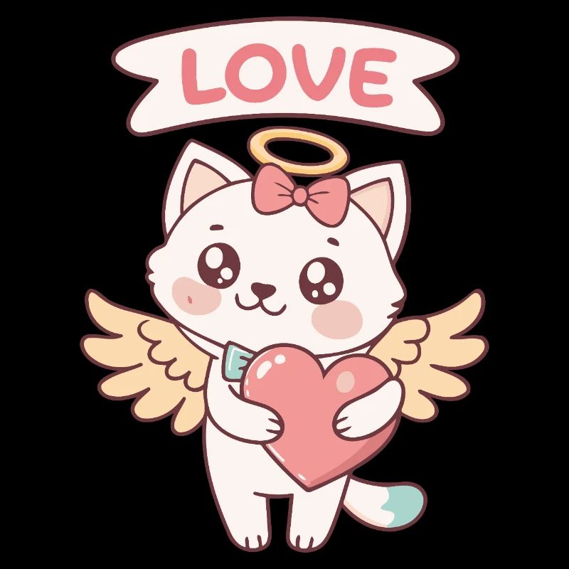 Cat Angel Heart Kawaii