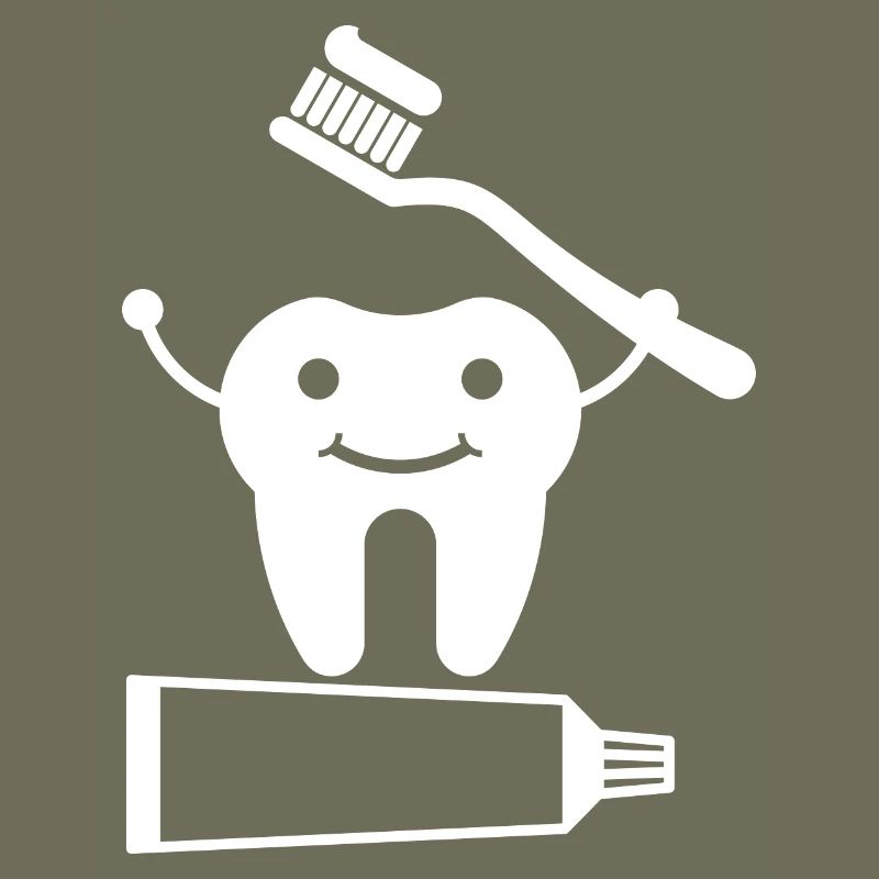 Tooth with toothbrush and toothpaste