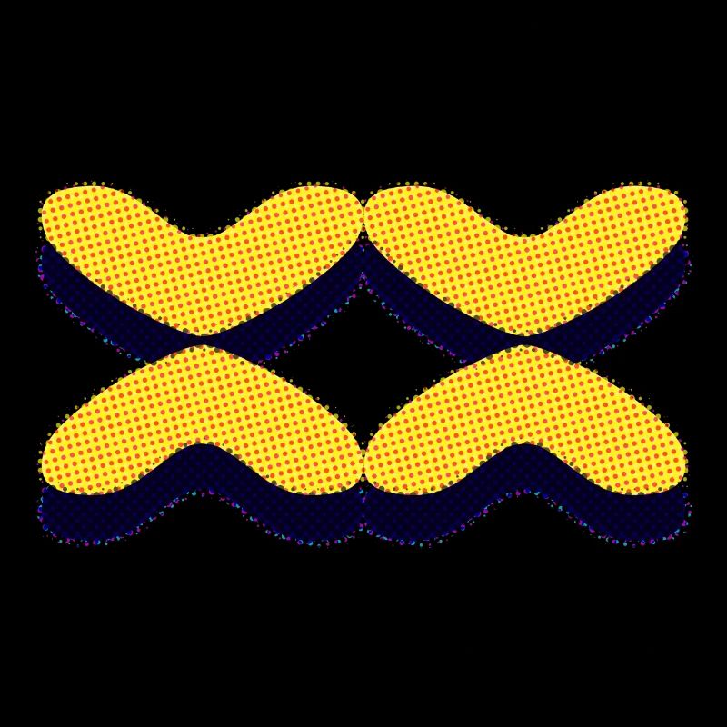 Four pattern shapes in yellow with black background green