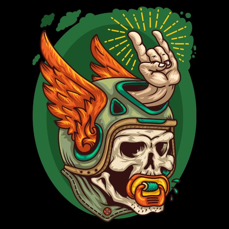 Skull with helmet and pacifier