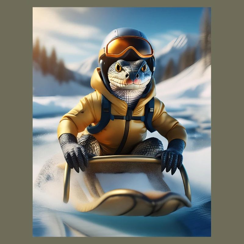 A lizard on a sleigh ride