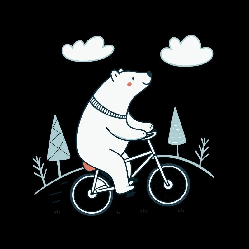 Ours blanc à vélo dans le paysage doux