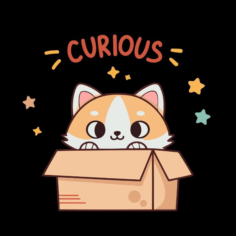 Curious Cat In A Box - Sweet Illustration