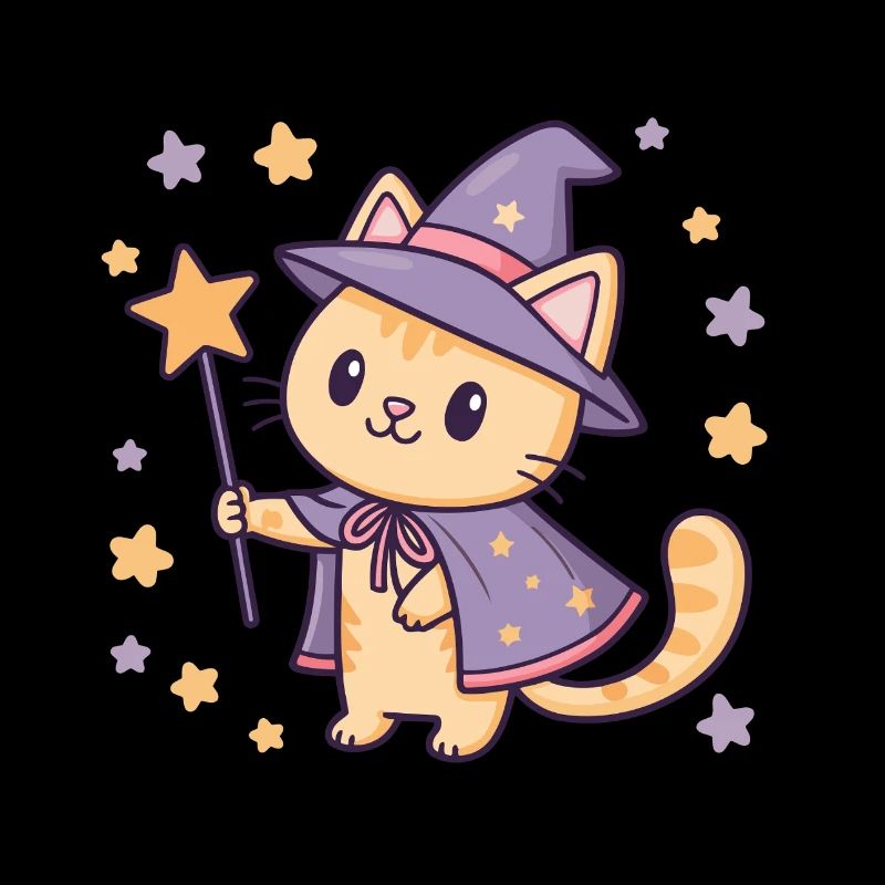 Starry pastel wizard cat