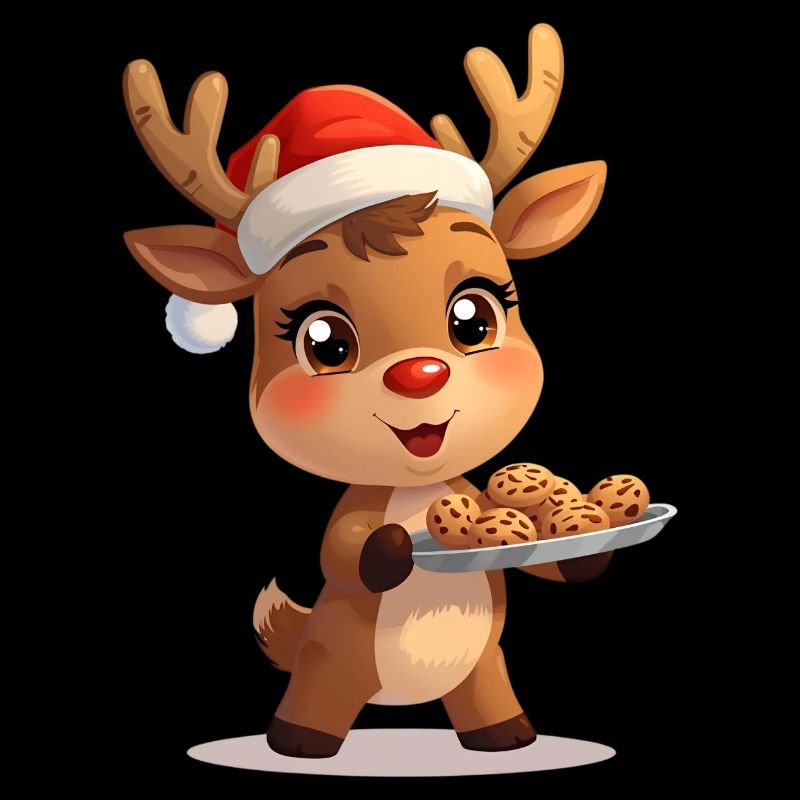 Renne avec chapeau de Père Noël et biscuits