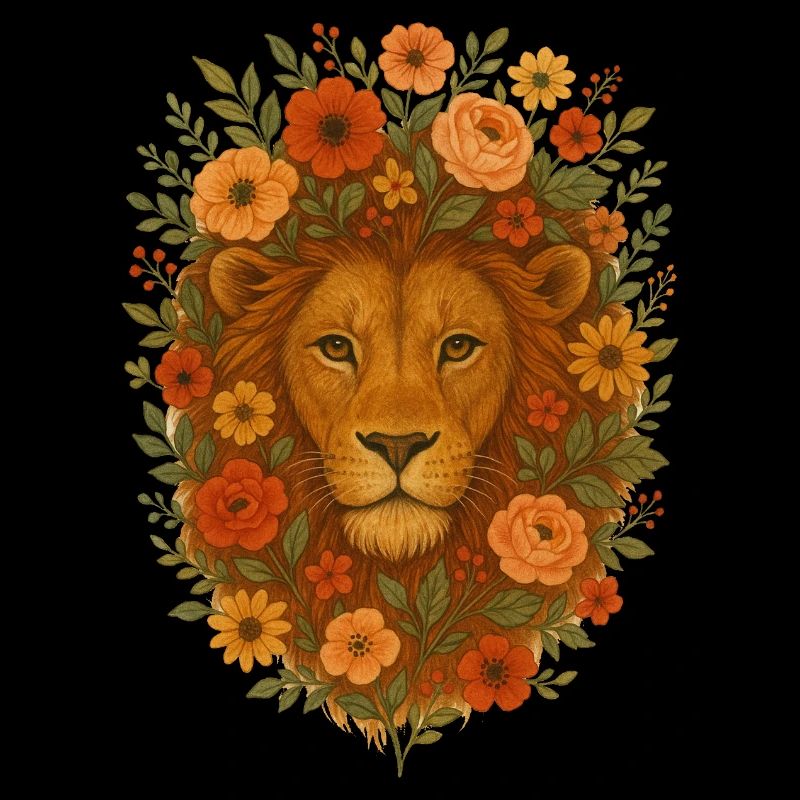 Floral Lion Amid Blossoms