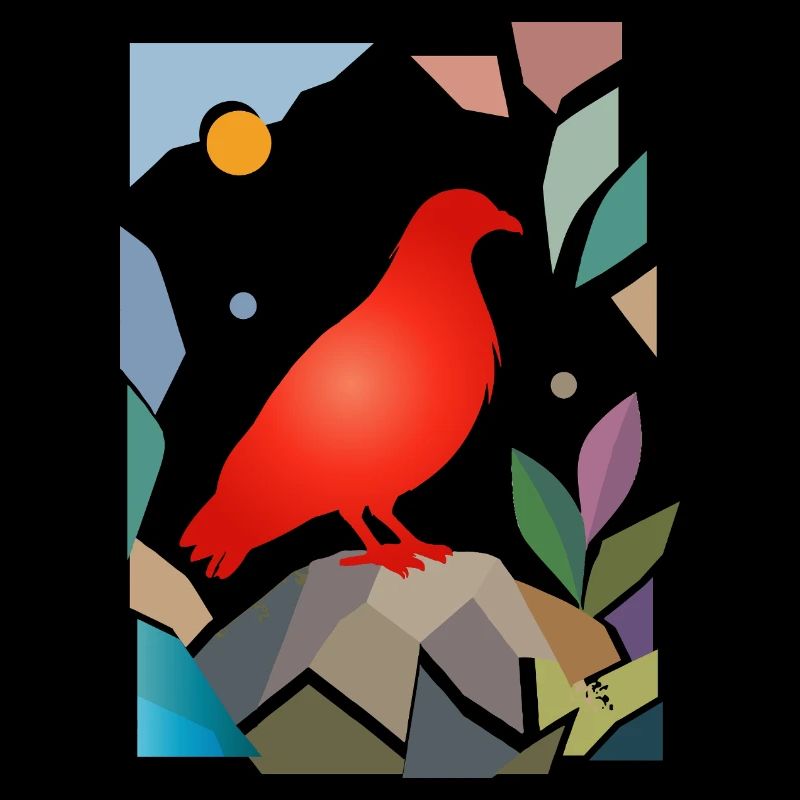 Red Dove on Stone Bird Design