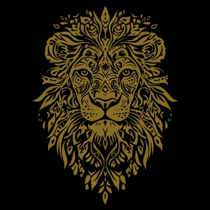 Lion head with leaf pattern in gold